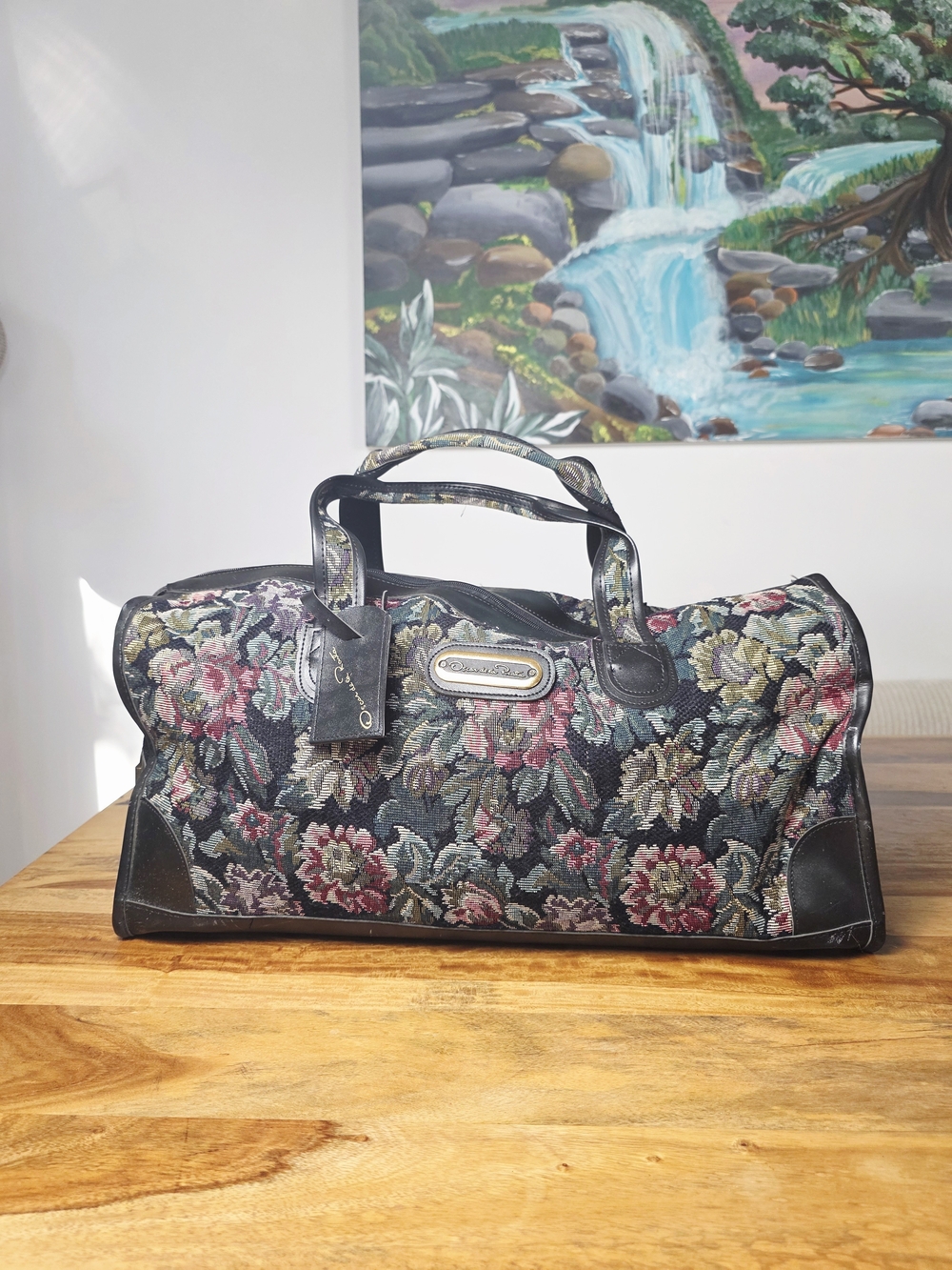 Vintage Oscar de la Renta Floral Tapestry Weekender Travel Duffel Bag
